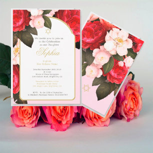 Inbjudan till den judiska Blommigten Baby Rosa Gul