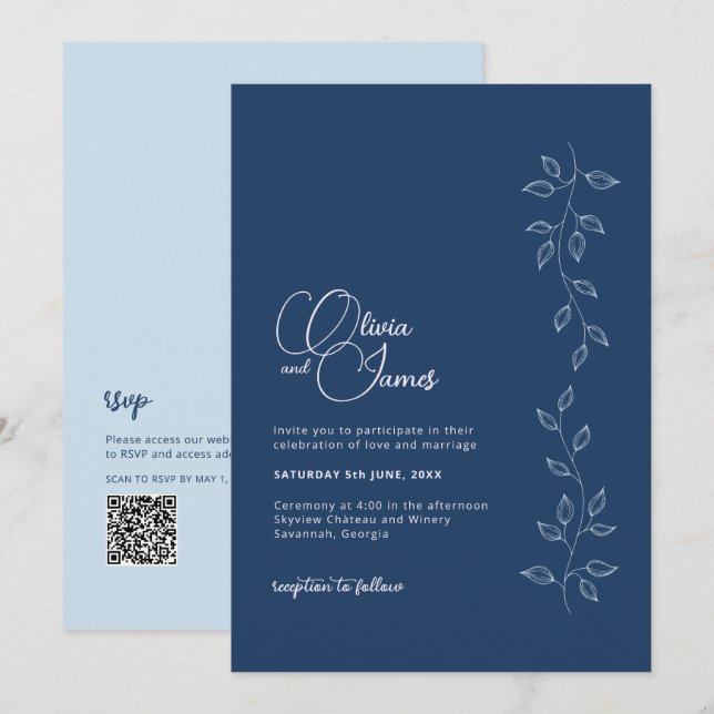 Inbjudan till den judiska tonblå moderna QR-koden  (Fram/baksida)