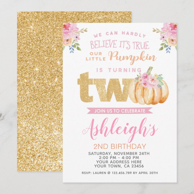 Inbjudan till den lilla dockan 2:a födelsedagen (Fram/baksida)