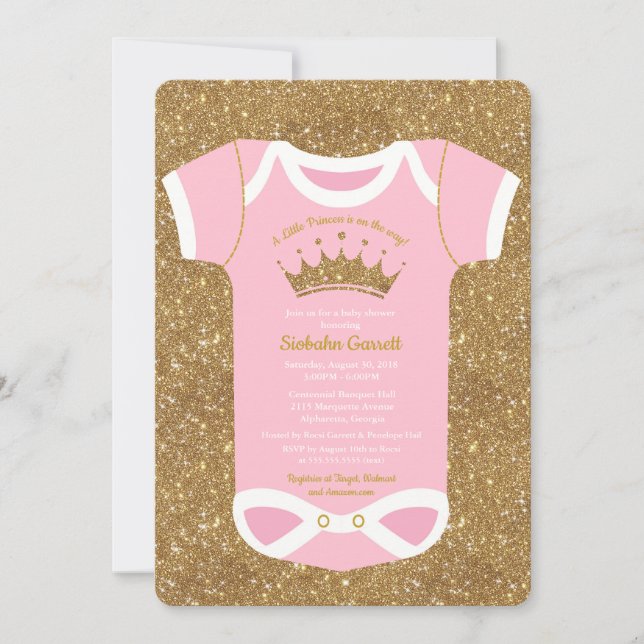 Inbjudan till den lilla prinsessan Baby Rosa & Gul (Framsida)