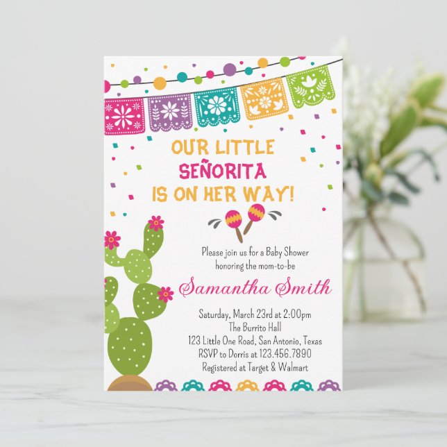 Inbjudan till den mexikanska Boho Fiesta Baby Show (Stående Fram)