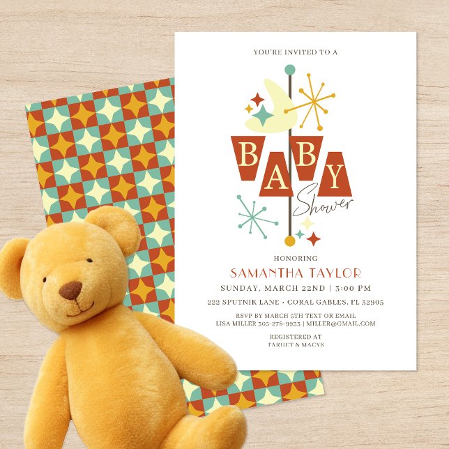 Inbjudan till den moderna babyduschen i mitten av  (Mid Century Modern Baby Shower - Gender Neutral )