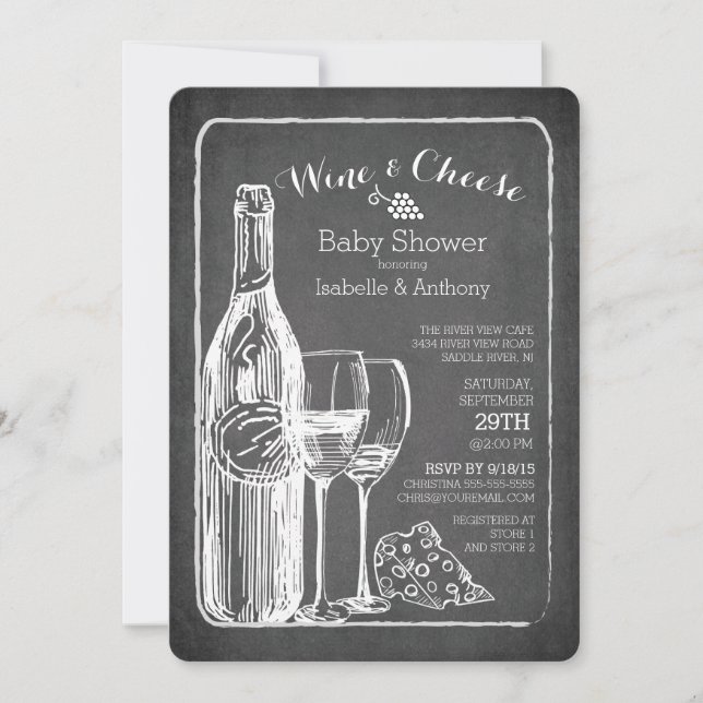 Inbjudan till den moderna babyvisaren Vin & Cheese (Framsida)