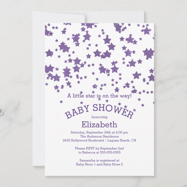 Inbjudan till den moderna Glitter Little Star Baby (Framsida)