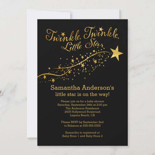 Inbjudan till den moderna Guld Little Star Baby Sh (Framsida)
