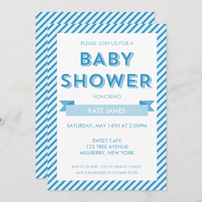 Inbjudan till den moderna Rand Blue Baby Shower (Fram/baksida)