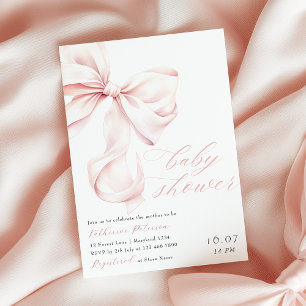 Inbjudan till den moderna Rosan Bow Baby Shower