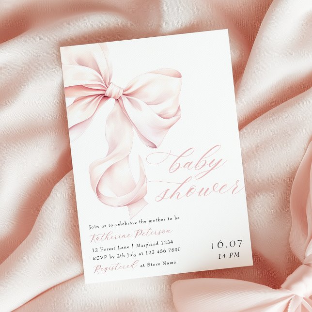 Inbjudan till den moderna Rosan Bow Baby Shower (Skapare uppladdad)