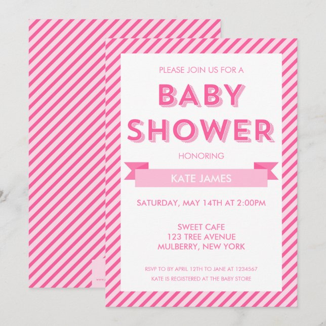 Inbjudan till den moderna Rosan Rand Baby Shower (Fram/baksida)