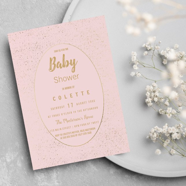Inbjudan till den  rosan på guld, babyskabinjektor (Elegant gold blush pink winter Baby Shower)