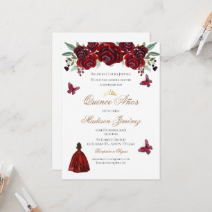 Inbjudan till den spanska Quinceanera Red blommigt