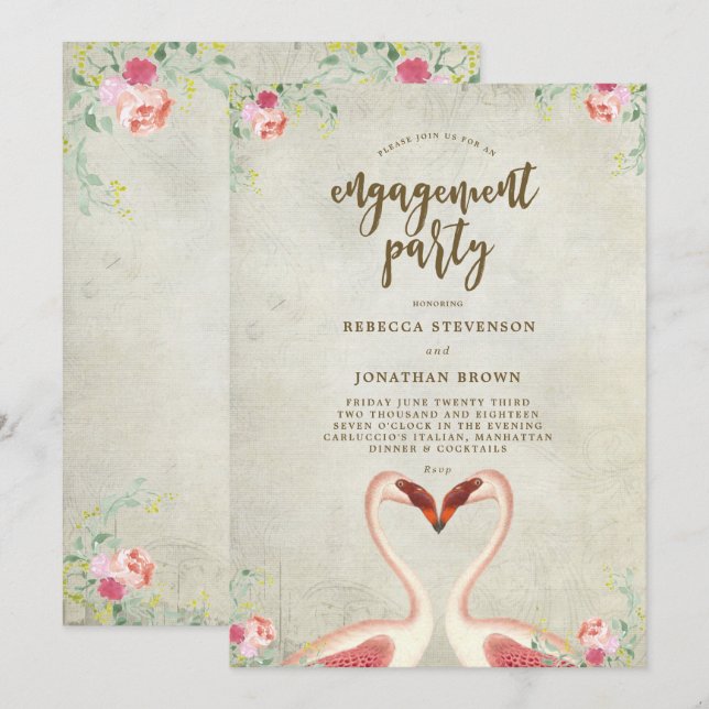 Inbjudan till den tropiska förlovningsfesten flami (Fram/baksida)