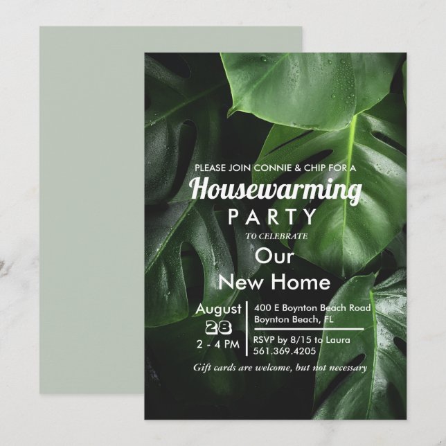 Inbjudan till den tropiska Löv-bostaden Party (Fram/baksida)