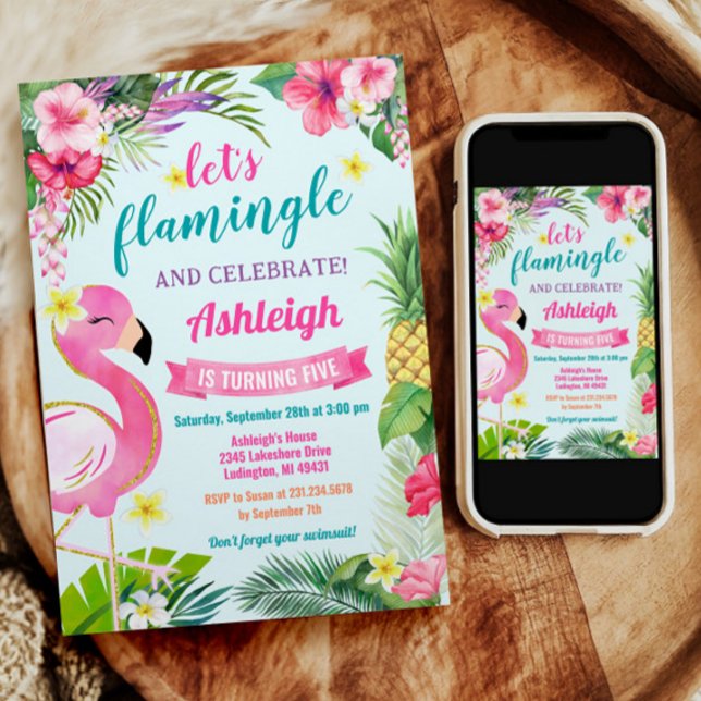 Inbjudan till den tropiska sommardagen 5:e födelse (Tropical Summer 5th Birthday Invitation)