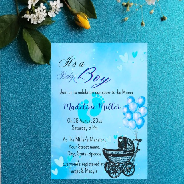 Inbjudan till den vackra Pojke Blue Baby Shower (Skapare uppladdad)