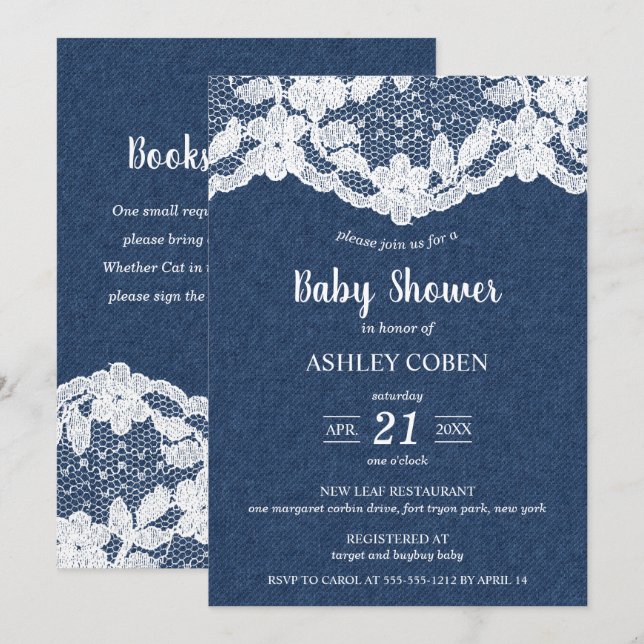 Inbjudan till Denim och Snöre Baby Shower (Fram/baksida)