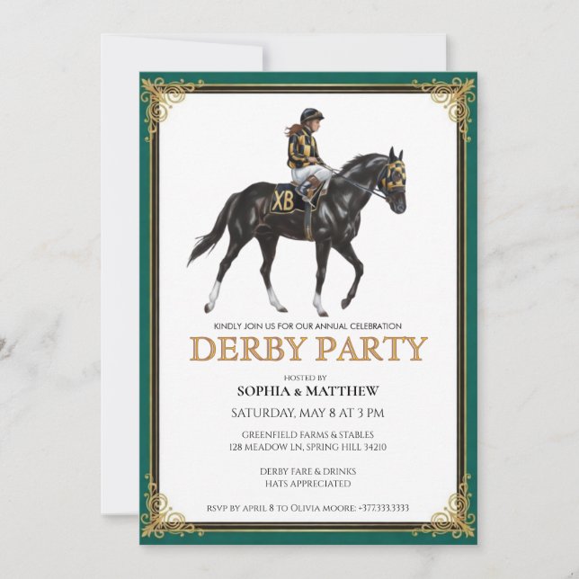 Inbjudan till Derbyfest Hästsko Blommig Väggkonst (Framsida)