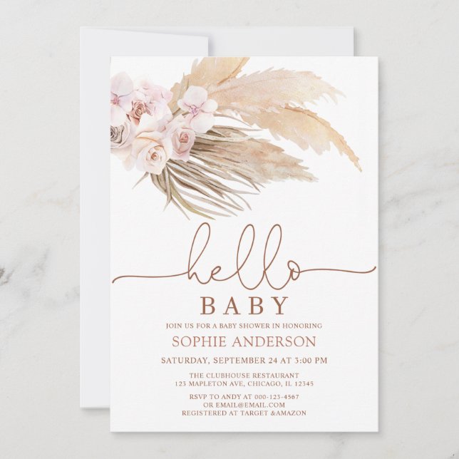 Inbjudan till Desert Boho Pampas Grass Baby Shower (Framsida)