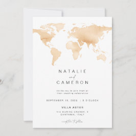 Inbjudan till destinationsbröllop med världskarta