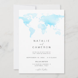 Inbjudan till destinationsbröllop med världskarta
