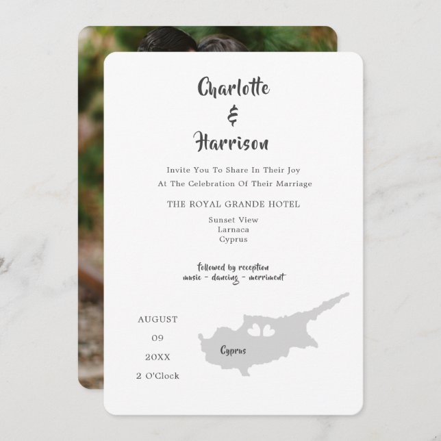 Inbjudan till destinationsfoto för Cypern Bröllop (Fram/baksida)