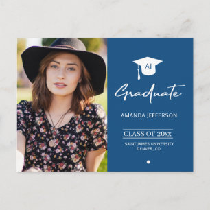 Inbjudan till det blå fotot studenten i elegant i 