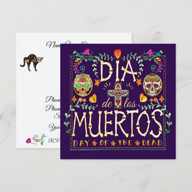 Inbjudan till Dia de Los Muertos - Day of the dead (Fram/baksida)