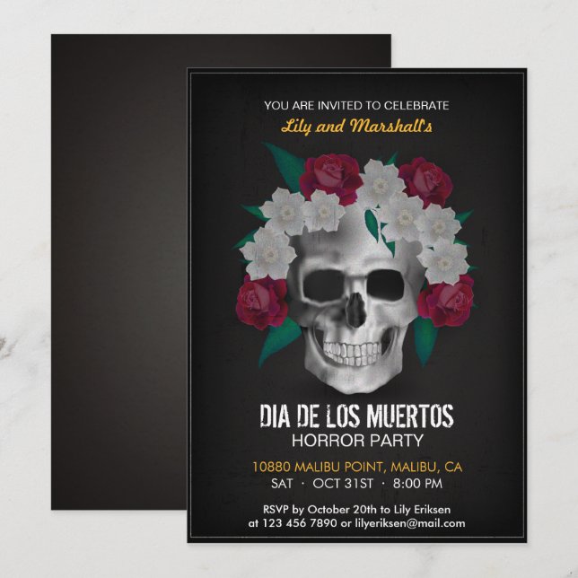 Inbjudan till Dia de los Muertos Halloween fest (Fram/baksida)