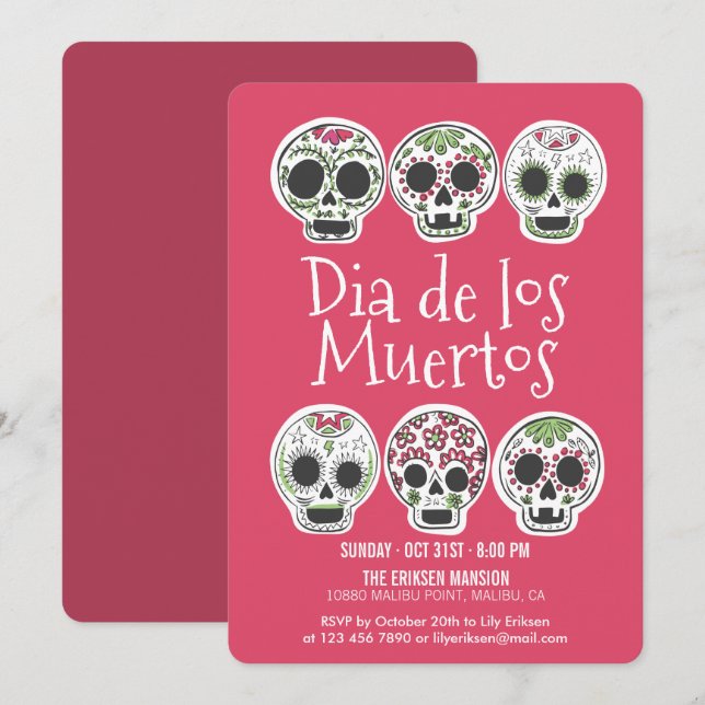 Inbjudan till Dia de los Muertos Halloween fest (Fram/baksida)