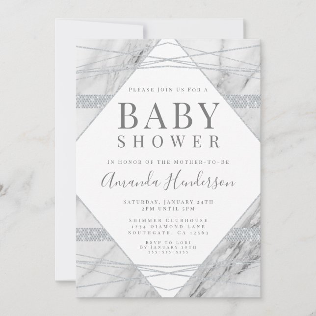 Inbjudan till Diamant och Marble Baby Shower (Framsida)