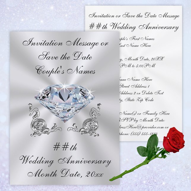 Inbjudan till diamantjubileum eller Spara datumet (Diamond Anniversary Invitations. 60th Anniversary Invitations, 75th Anniversary Invitation or 10th.)