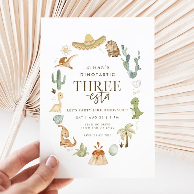 Inbjudan till Dino tre-esta tredje födelsedagen (Dinosaur Three-esta Birthday Invitation)