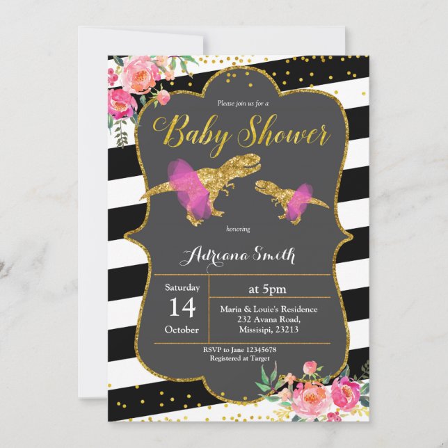 Inbjudan till Dinosaur Blommigt Baby Shower (Framsida)