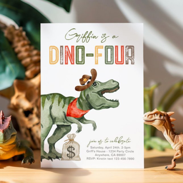 Inbjudan till Dinosaur Cowboy 4e födelsedagen (Skapare uppladdad)