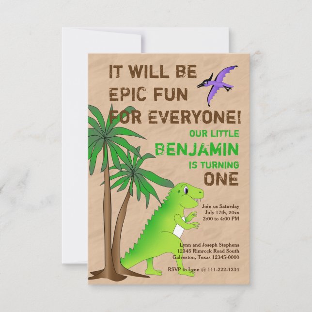 Inbjudan till Dinosaur Land Cute Dino Party (Framsida)