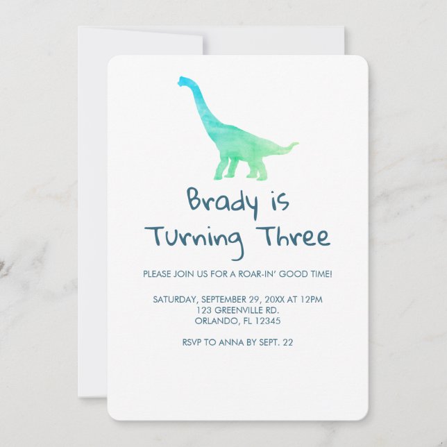 Inbjudan till Dinosaur Party Blue Rand (Framsida)