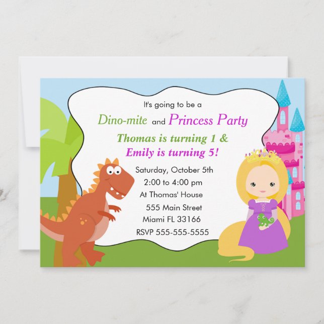 Inbjudan till dinosaur Princess Barns födelsedag P (Framsida)