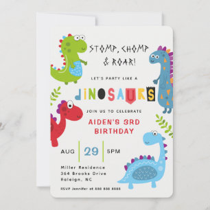 Inbjudan till Dinosaur Stomp Chomp Roar Barns föde