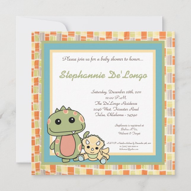 Inbjudan till Dinosaurier till Rex Baby Shower spe (Framsida)