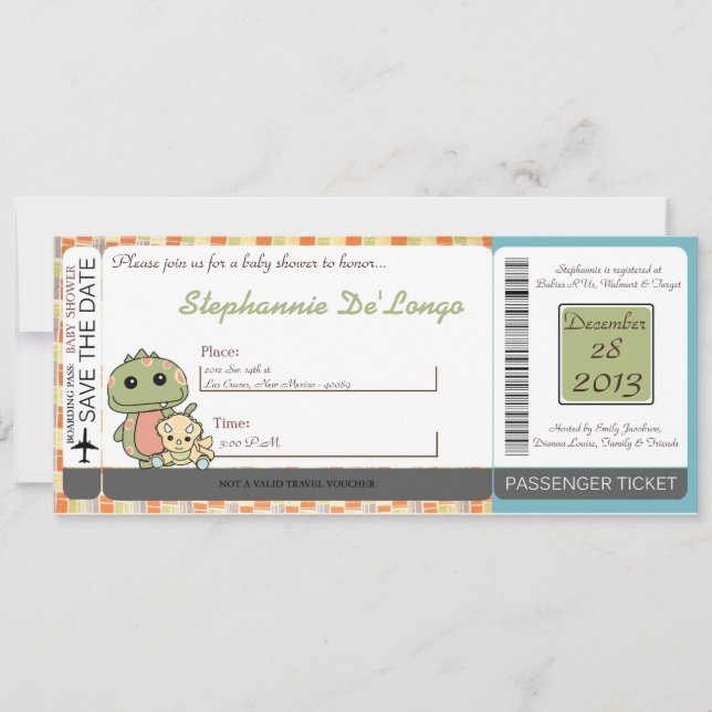 Inbjudan till Dinosaurier till Rex Baby Shower spe (Framsida)