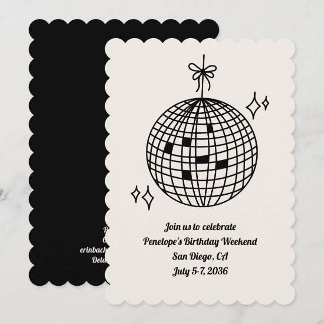 Inbjudan till Disco Boll Födelsedagsfest Helg (Fram/baksida)