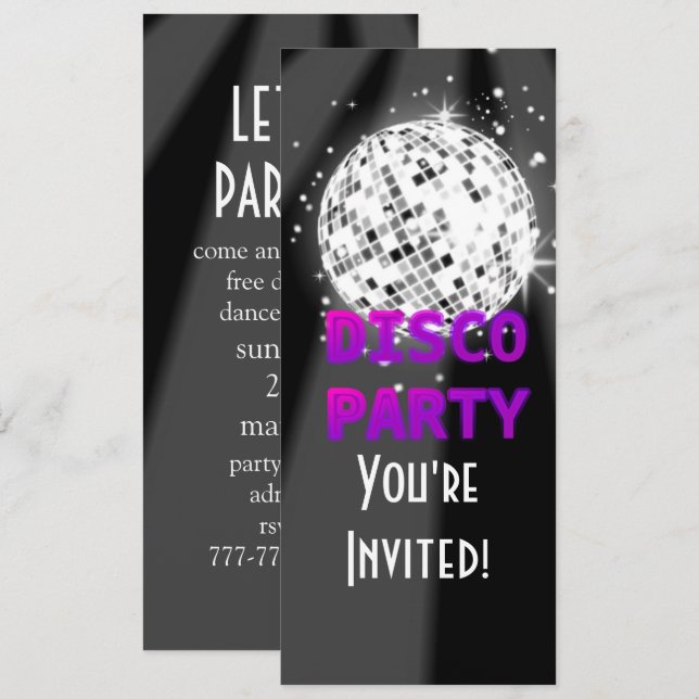 Inbjudan till Disco Party Klubb (Fram/baksida)