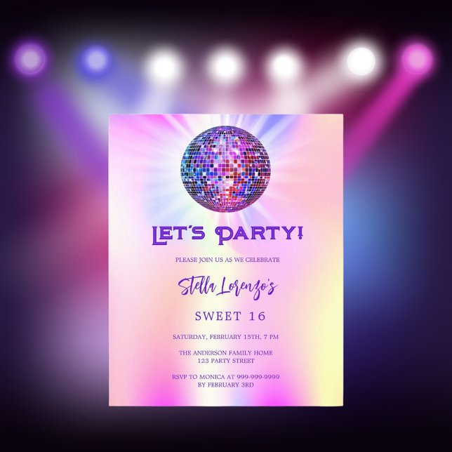 Inbjudan till Disco rosa holoGraphics Sweet 16 (Skapare uppladdad)