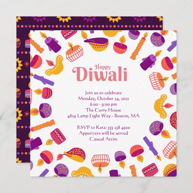 Inbjudan till Diwali-festfirande (Fram/baksida)