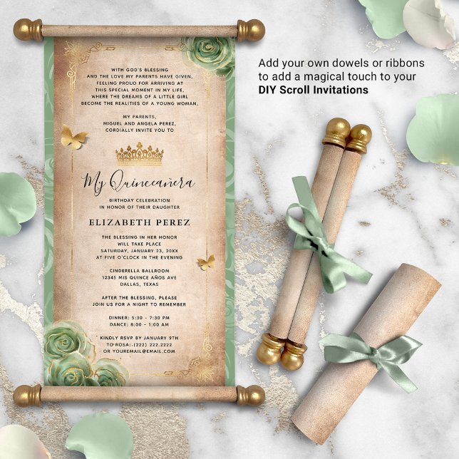 Inbjudan till DIY-Rulla för guld och Sage Grönt Qu (How will you present your DIY scrolls? There are so many creative possibilities!)