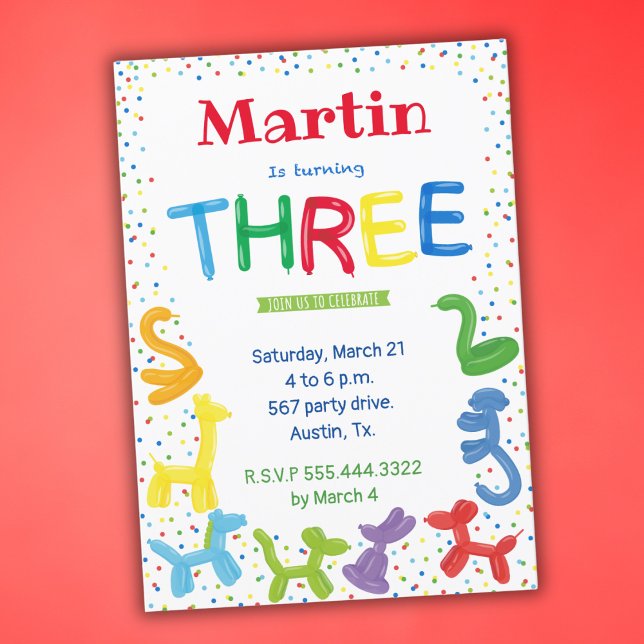 Inbjudan till djurballong på 3:e födelsedag (Skapare uppladdad)