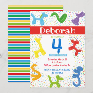 Inbjudan till djurballonger 4e födelsedagen