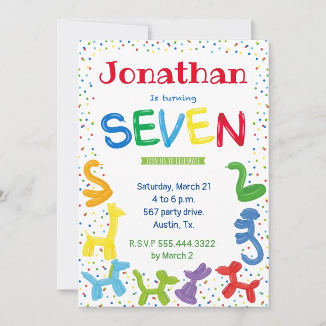 Inbjudan till djurballonger för 7:e-födelsedag (Framsida)