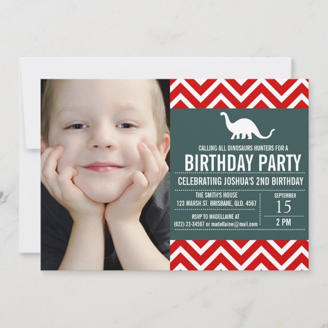Inbjudan till djuret Chevron Foto Birthday (Framsida)