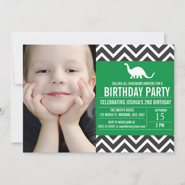 Inbjudan till djuret Chevron Foto Birthday (Framsida)